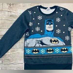 •Batman Christmas Sweatshirt •Size 8/10 M •Blue & Gray  •EUC